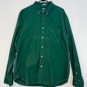 J. Crew LS Western Button Down - XL - Green with white stitching